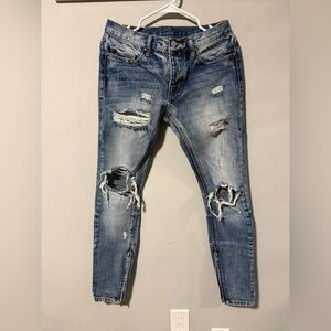 MNML Men's Distressed Blue Skinny Jeans